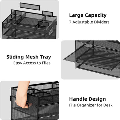 Marbrasse 5 Tier Paper Organizer Letter Tray, Mesh Desk File Organizer with Handle, Paper Sorter Desk Organizer for Home Office Supplies - Black, Adjustable