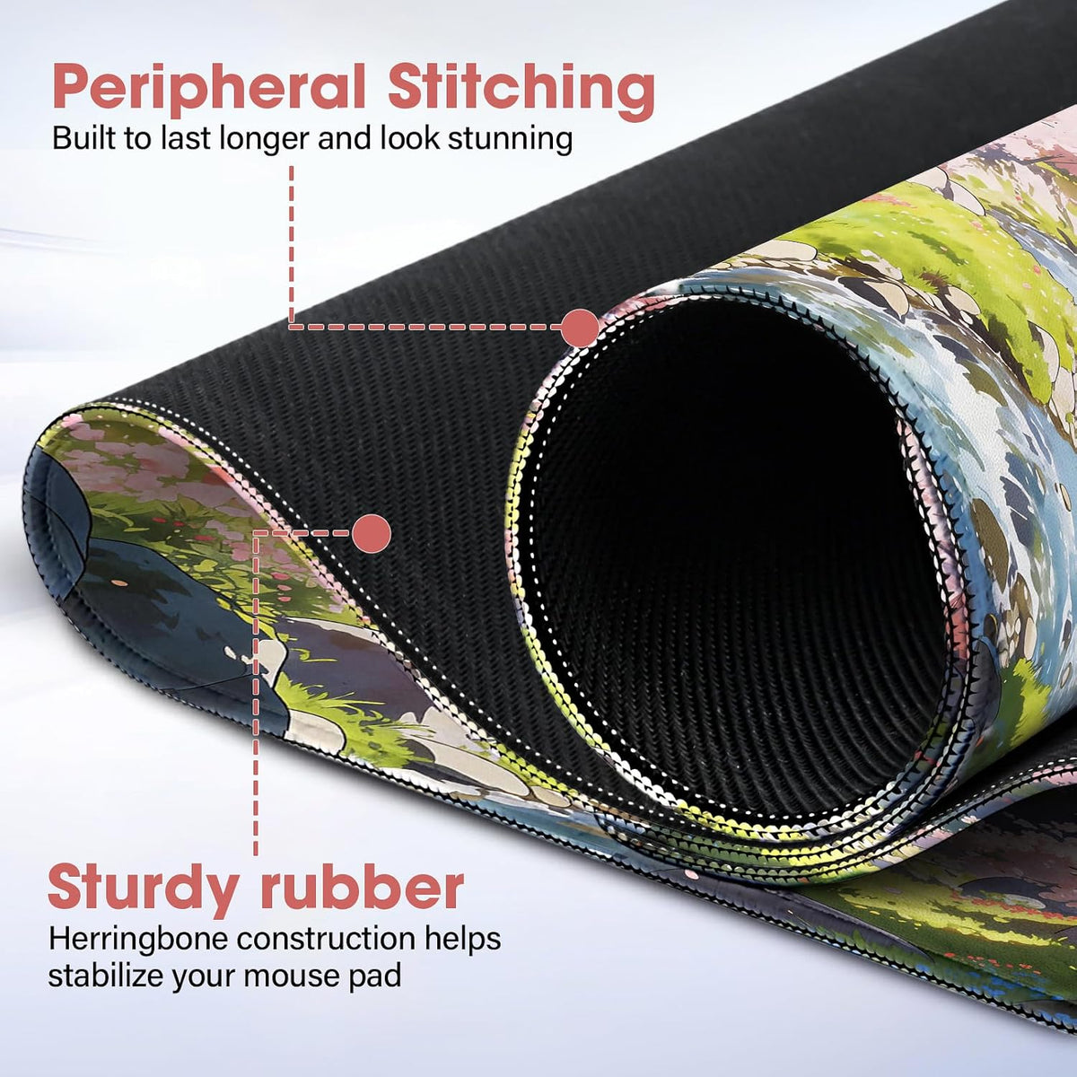 31.5" x 15.7" Waterproof Fabric Desk Pad, Rubber Anti-Slip Base, Stitched Edges No Curling, Fits Laptop Keyboard and Mouse, Smooth Office Mat Large Mouse Pad for Work Game, Black