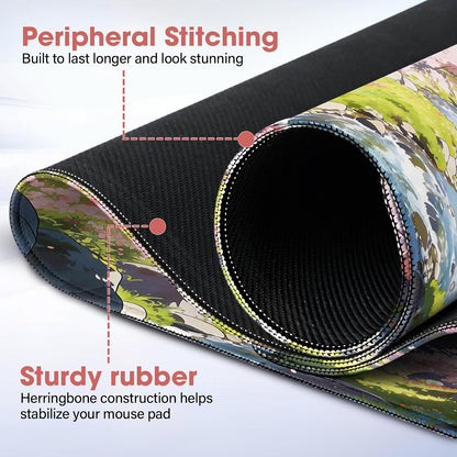 31.5" x 15.7" Waterproof Fabric Desk Pad, Rubber Anti-Slip Base, Stitched Edges No Curling, Fits Laptop Keyboard and Mouse, Smooth Office Mat Large Mouse Pad for Work Game, Black