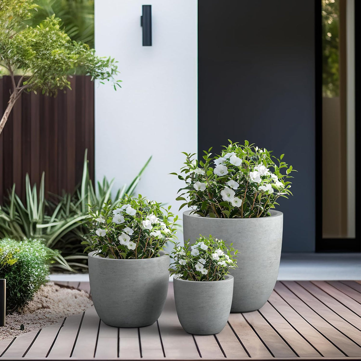 Kante 8.9" H x 10" W Small Concrete Planter, Compact Desktop Plant Pot with Drainage Hole & Rubber Plug – Lightweight Breathable Cement Container for Succulents, Cactus, Herbs, Indoor Outdoor, Gift