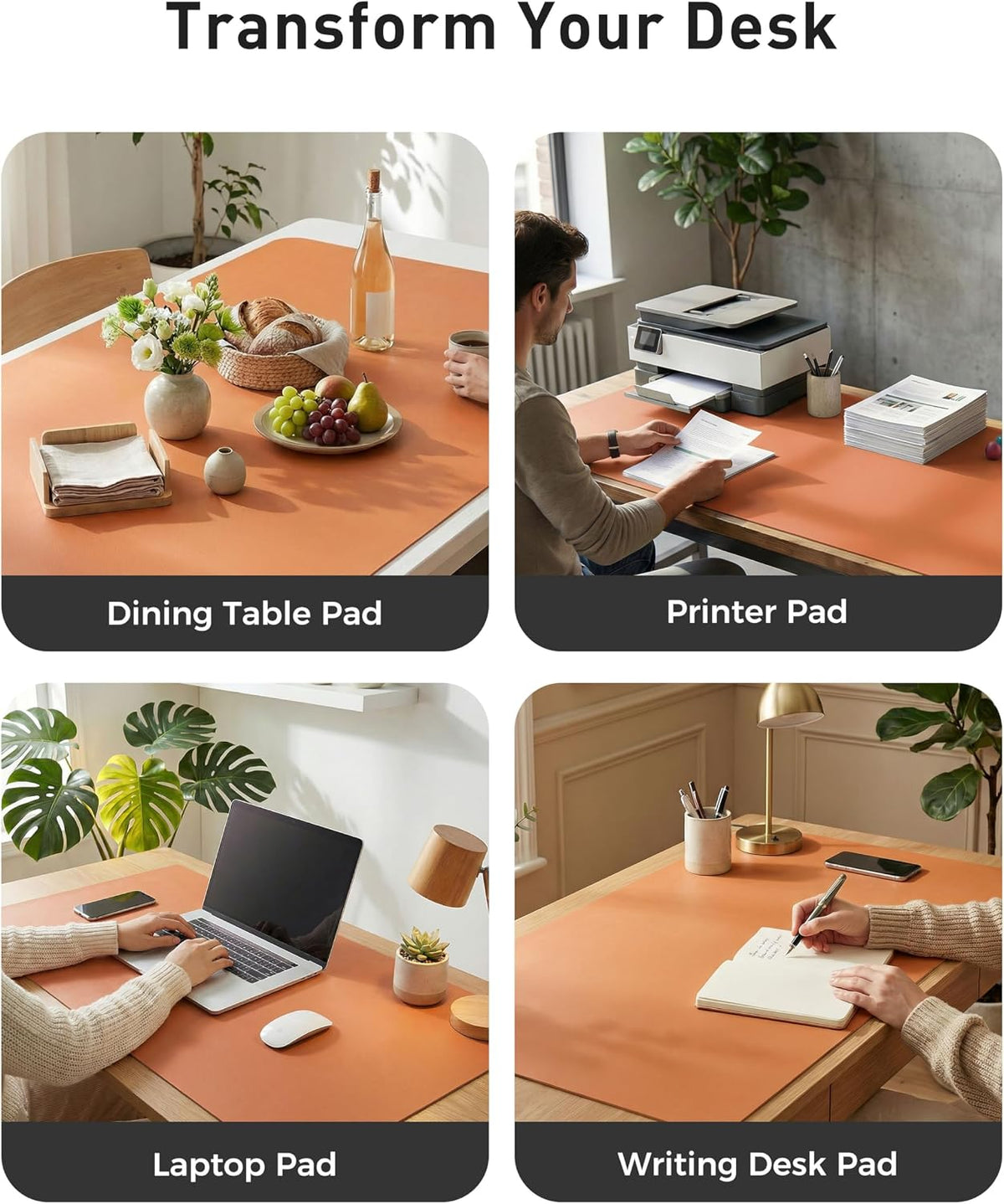 Aothia Leather Office Desk Pad Protector, Non-Slip PU Leather Desk Blotter, Waterproof Laptop Writing Mouse Pad for Office and Home, Black, 31.5" x 15.7" - Colors A