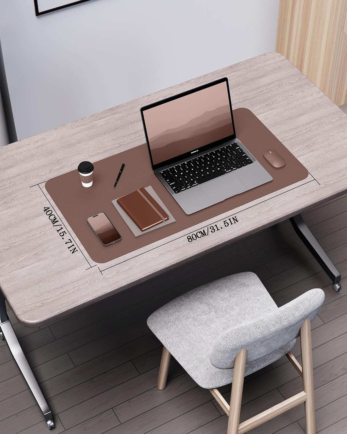 Double-Sided Desk Pad, 31.5"x15.7"Leather Desk Mat, Eco Cork Desk Pad Protector,Large Mouse Pad,Waterproof Desk Blotter for Office/Home(Coffee)