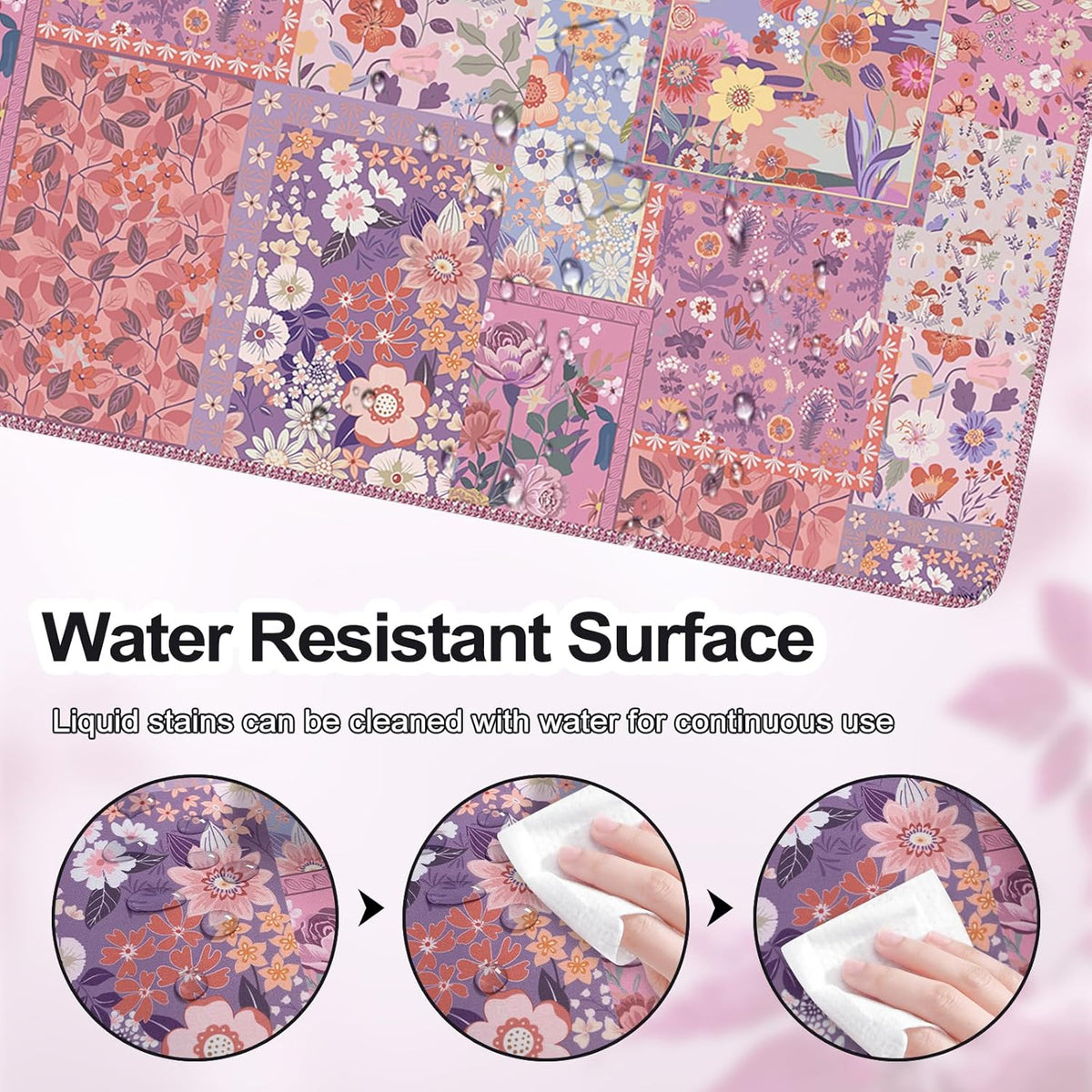 Desk Mat,Mouse Pad for Office Desk,35.4x15.7in,Pink Flowers