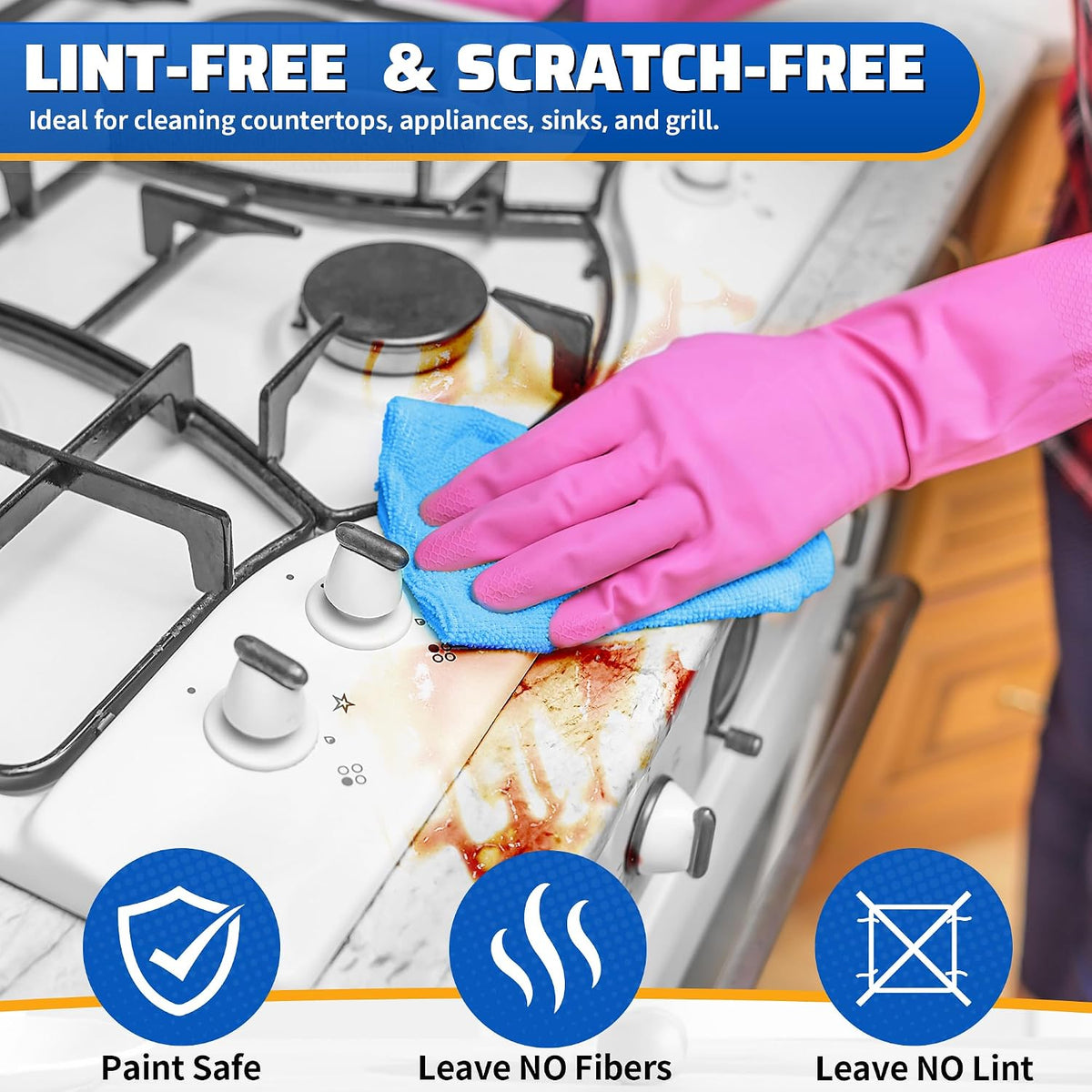 Microfiber Cleaning Cloth, Cleaning Rags Microfiber Towel Bulk Absorbent Lint-Free Wash Cloths, All-Purpose Shop Towels for Cars, Automotive, Garage, Home & Kitchen 11.5"*11.5"