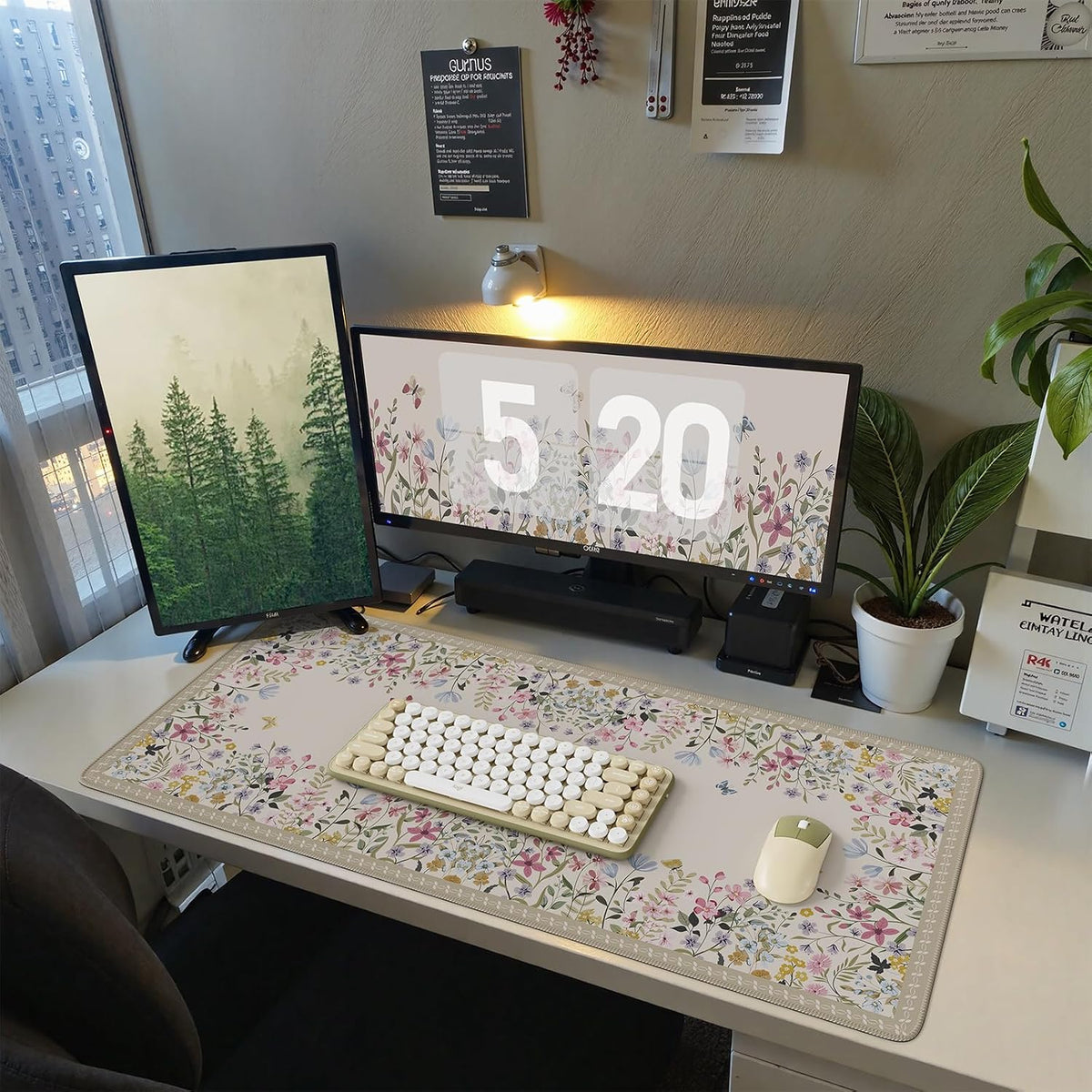 Desk Mat,Mouse Pad for Office Desk,35.4x15.7in,Pink Flowers