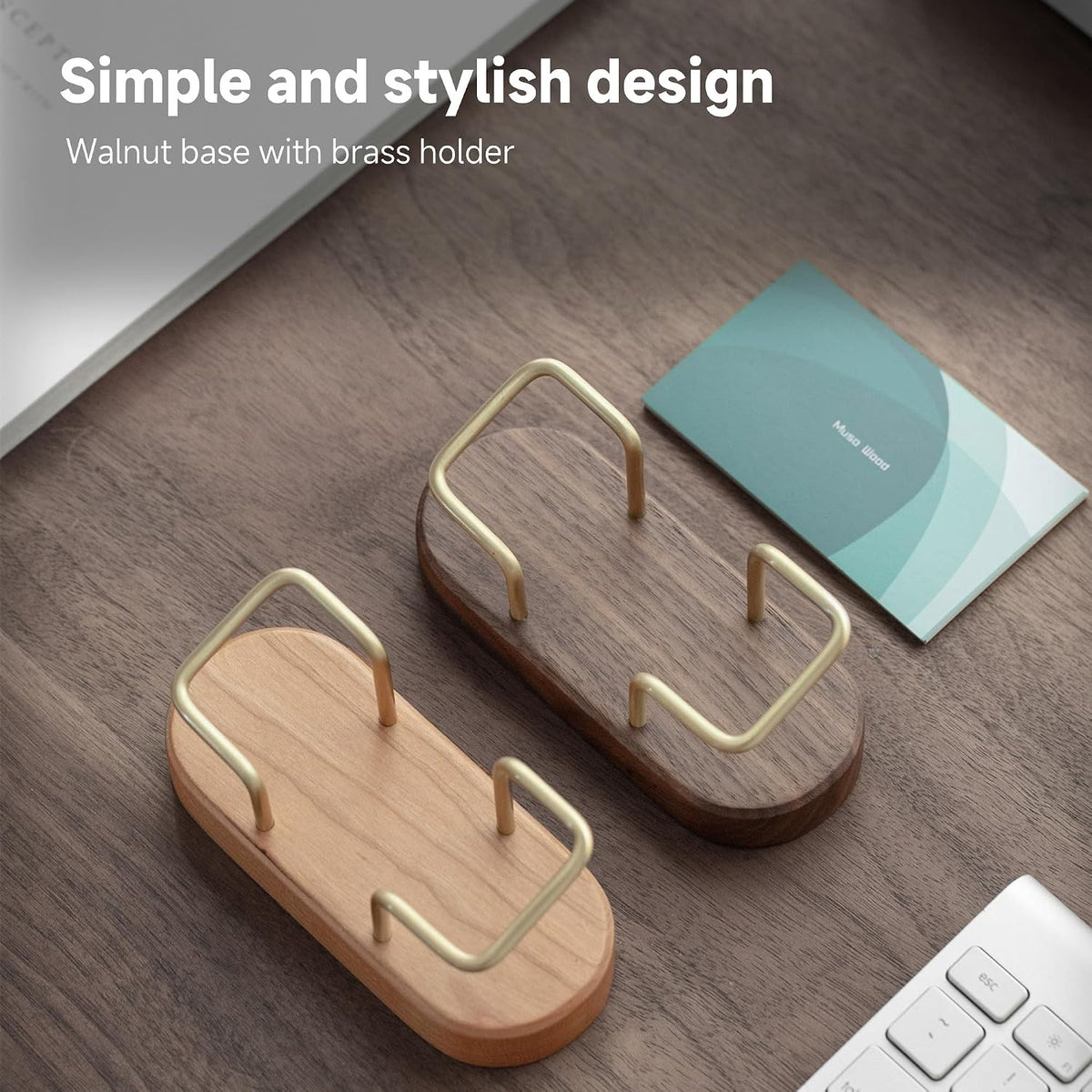 muso wood Business Card Holder for Desk, Wooden Creative Business Card Display for Desk, Wood Business Card Stand for Office, Tabletop (Cherry)