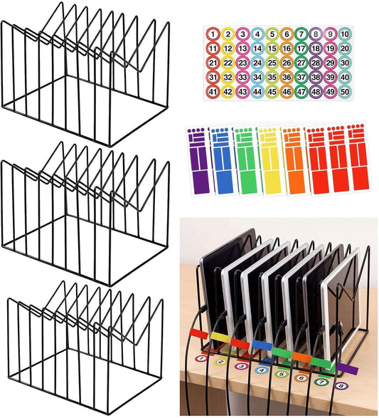 Fumete Classroom Laptop Organization Set 3 Wire File Organizer for Desk with Color Coded Laptop Label Consecutive Number Stickers for Electronic Product Classroom Management Teacher Must Haves