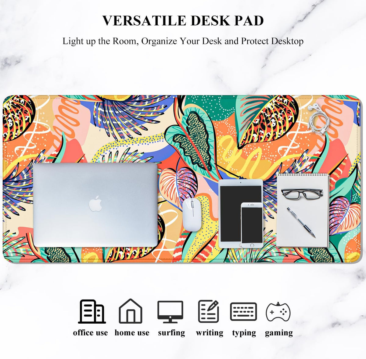 Auhoahsil Desk Mat, Ultra Large Mouse Pad, XXL Gaming Mousepad, Green Tropical Leaves Deskpad, Big Extended Full Size Mouse Pad, Desktop Desk Matt for Keyboard, Laptop & Computer, 35.5 x 15.7 in - Colors A