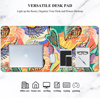 Auhoahsil Desk Mat, Ultra Large Mouse Pad, XXL Gaming Mousepad, Green Tropical Leaves Deskpad, Big Extended Full Size Mouse Pad, Desktop Desk Matt for Keyboard, Laptop & Computer, 35.5 x 15.7 in - Colors A