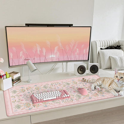 Desk Mat,Mouse Pad for Office Desk,35.4x15.7in,Pink Flowers