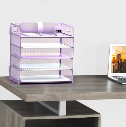 Letter Tray Paper Organizer 5-Tier Desk Organizer File Organizer Paper Holder with Handle, Metal Desktop Document Shelf Tray Office Classroom Organization - Black