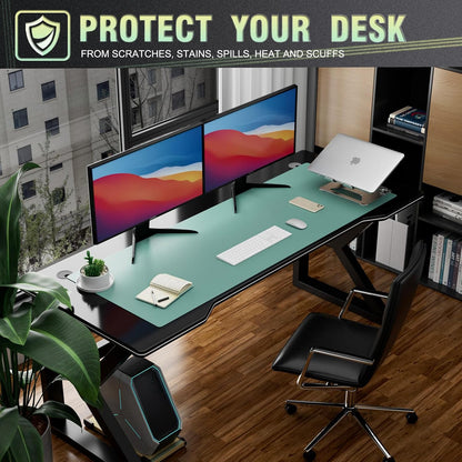 K KNODEL Large Office Leather Desk Mat, Mouse and Keyboard Pad, Computer and Laptop Mat, Desktop Protector and Cover, Writing Pad and Blotter (31.5"x15.7", Black)