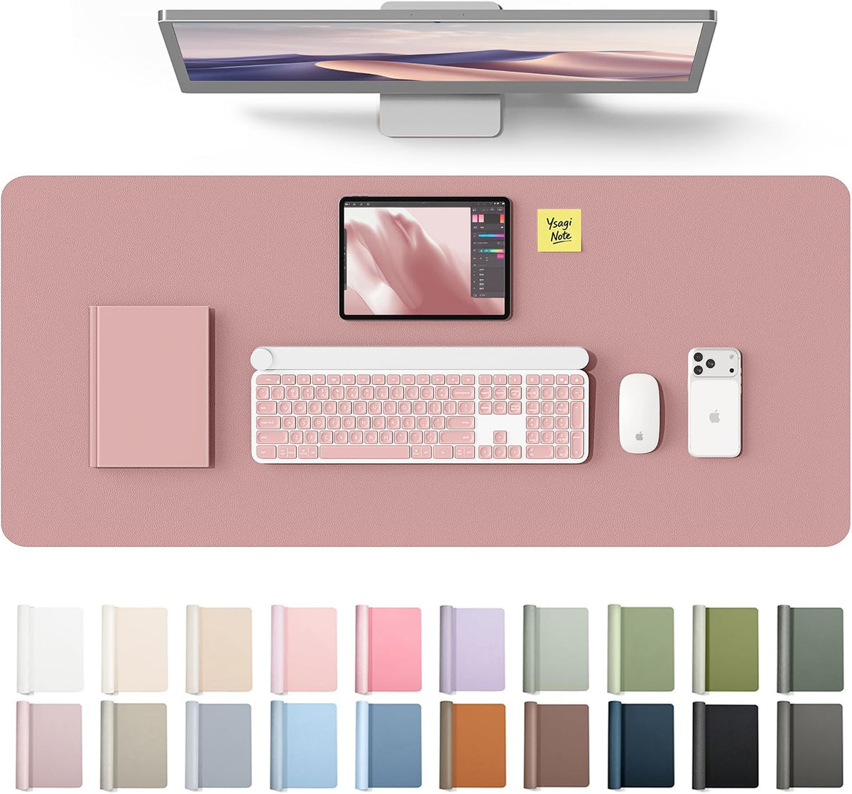 YSAGi Leather Desk Pad Protector, Office Desk Mat, Large Mouse Pad, Non-Slip PU Leather Desk Blotter, Waterproof Laptop Desk Writing Pad for Office and Home (23.6" x 13.8", Eggshell) - Colors A