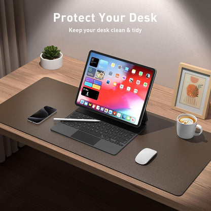 Aothia Leather Office Desk Pad Protector, Non-Slip PU Leather Desk Blotter, Waterproof Laptop Writing Mouse Pad for Office and Home, Black, 31.5" x 15.7" - Colors B