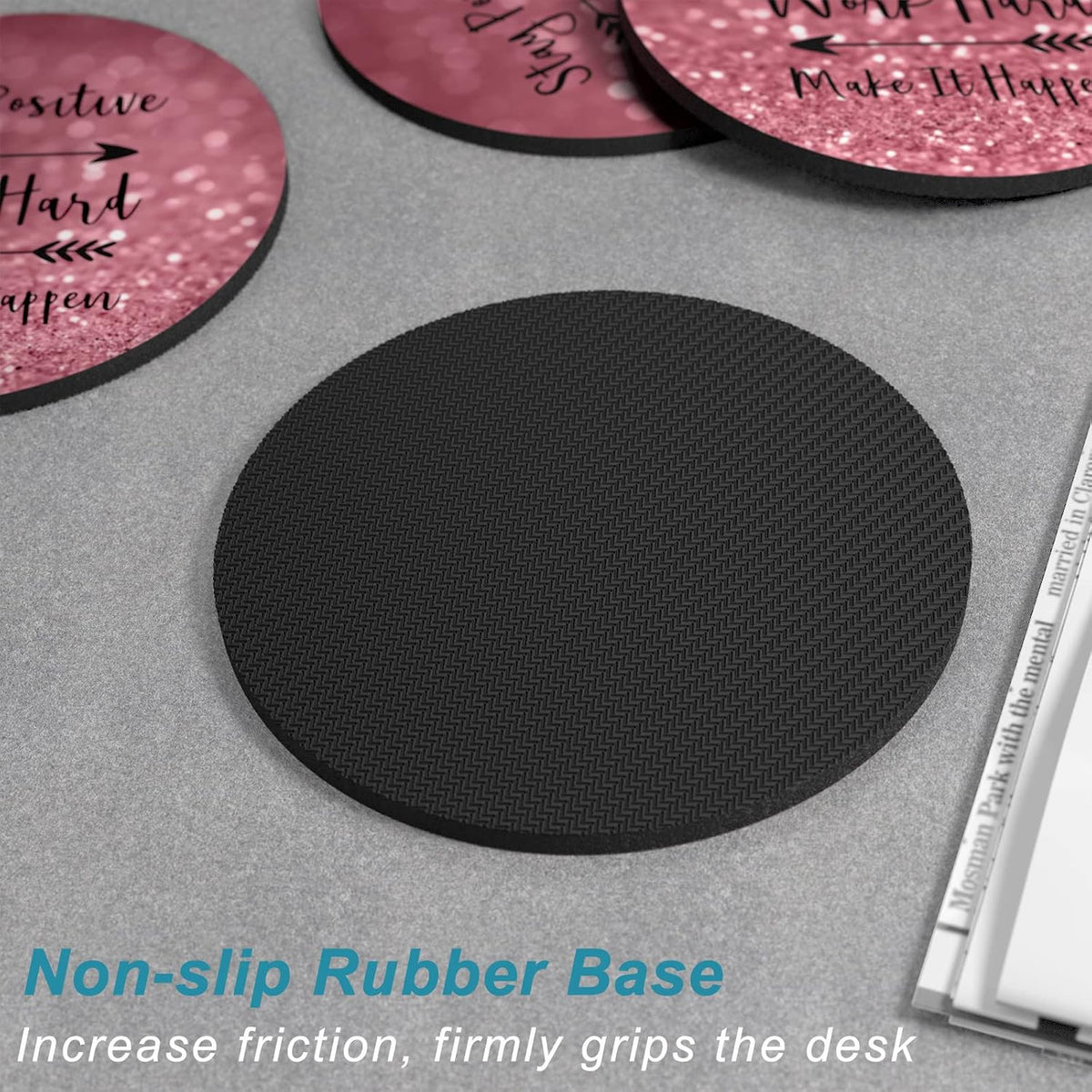 Nipichsha Coasters for Drinks, Set of 6 Cute Absorbent Rubber Drink Coasters for Cup with Non Slip Backing, Kitchen Home Decor Housewarming Gift, Round 4 in, Work Hard