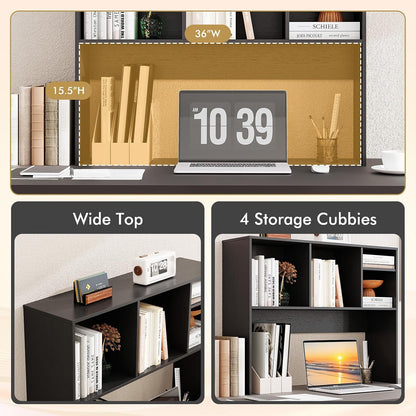 Desktop Bookshelf, Countertop Storage Hutch with 5 Shelves for Computer Desk, Desk 3-Tier Display Rack, Multipurpose Wood Desktop Hutch Storage Organizer for Dorm Office Home
