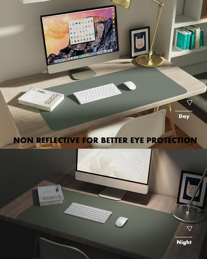 Double-Sided Desk Pad, 31.5"x15.7"Leather Desk Mat, Eco Cork Desk Pad Protector,Large Mouse Pad,Waterproof Desk Blotter for Office/Home(Coffee)