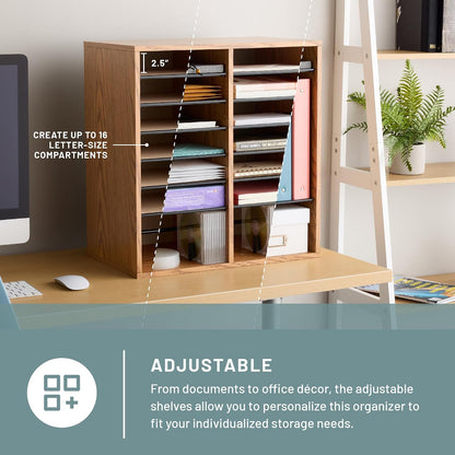 Safco 9422GR Wood Adjustable Literature & Paper Organizer, 16 Adjustable Compratment, Stackable Durable Construction, Home, Office, Mailroom, Classroom Mailbox , Gray