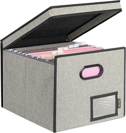 BALEINE File Organizer Box with Lid, Collapsible File Folder Organizer with Plastic Slide, Hanging File Folder Box for Office Document Storage (Black)