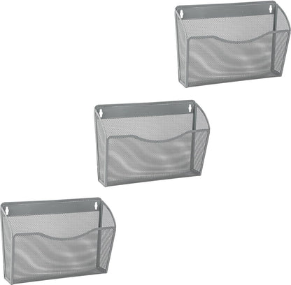 EASEPRES 3 Single Pocket Mesh Hanging File Organizer, Vertical Wall Mounted Magazine File Holder, Mount Basket Mail Paper Document Folder Organizing for Office, Home and School, Black