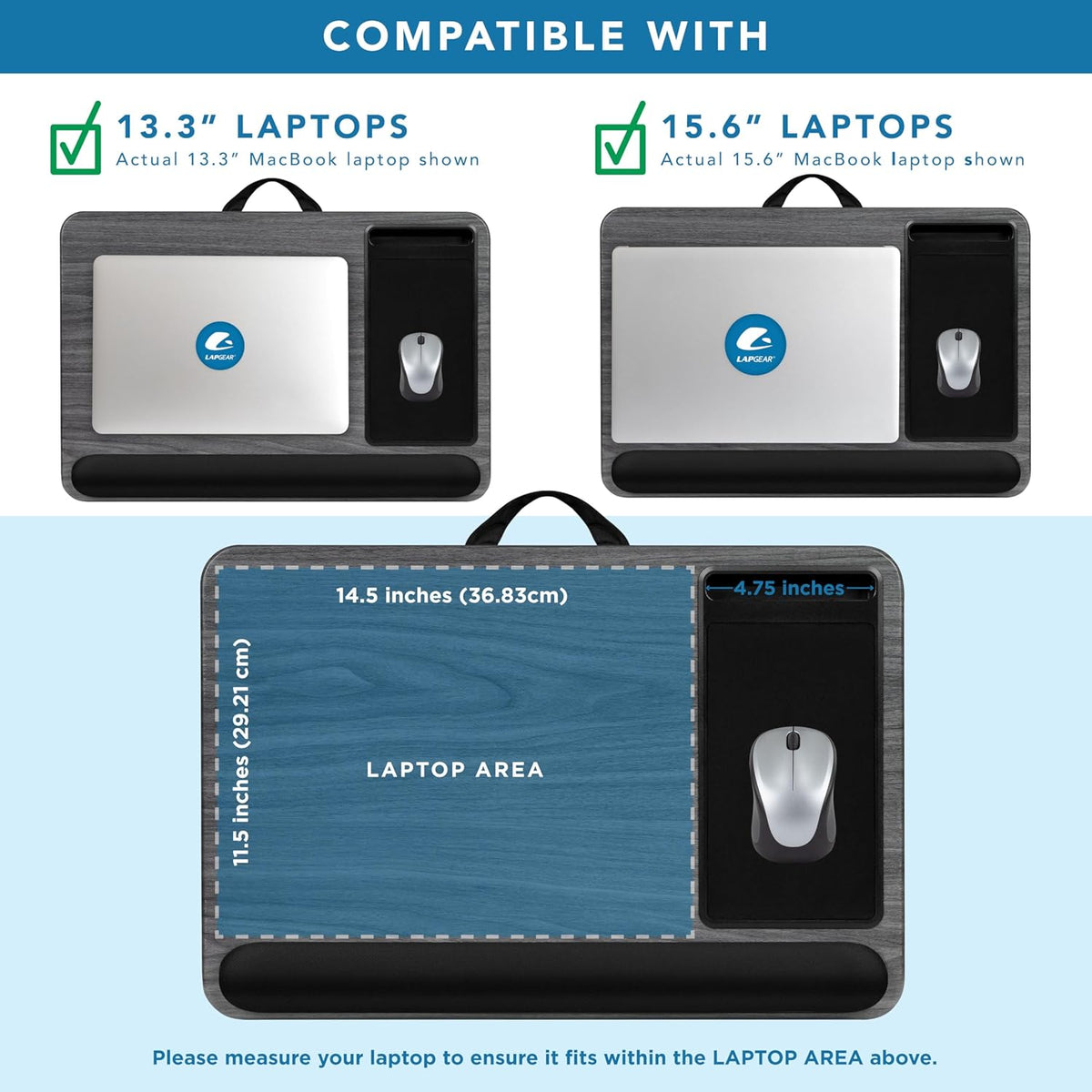 LAPGEAR Home Office Pro Lap Desk with Wrist Rest, Mouse Pad, and Phone Holder - Black Carbon - Fits up to 15.6 Inch Laptops - Style No. 91598