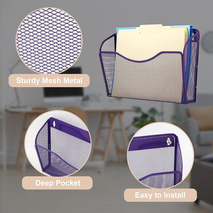 EASEPRES 3 Single Pocket Mesh Hanging File Organizer, Vertical Wall Mounted Magazine File Holder, Mount Basket Mail Paper Document Folder Organizing for Office, Home and School, Black