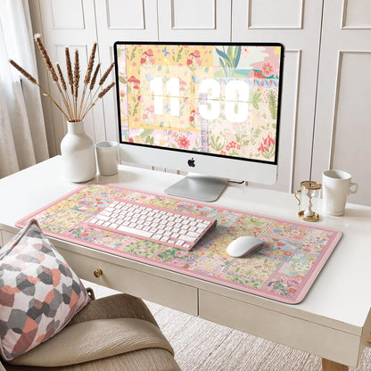 Desk Mat,Mouse Pad for Office Desk,35.4x15.7in,Pink Flowers