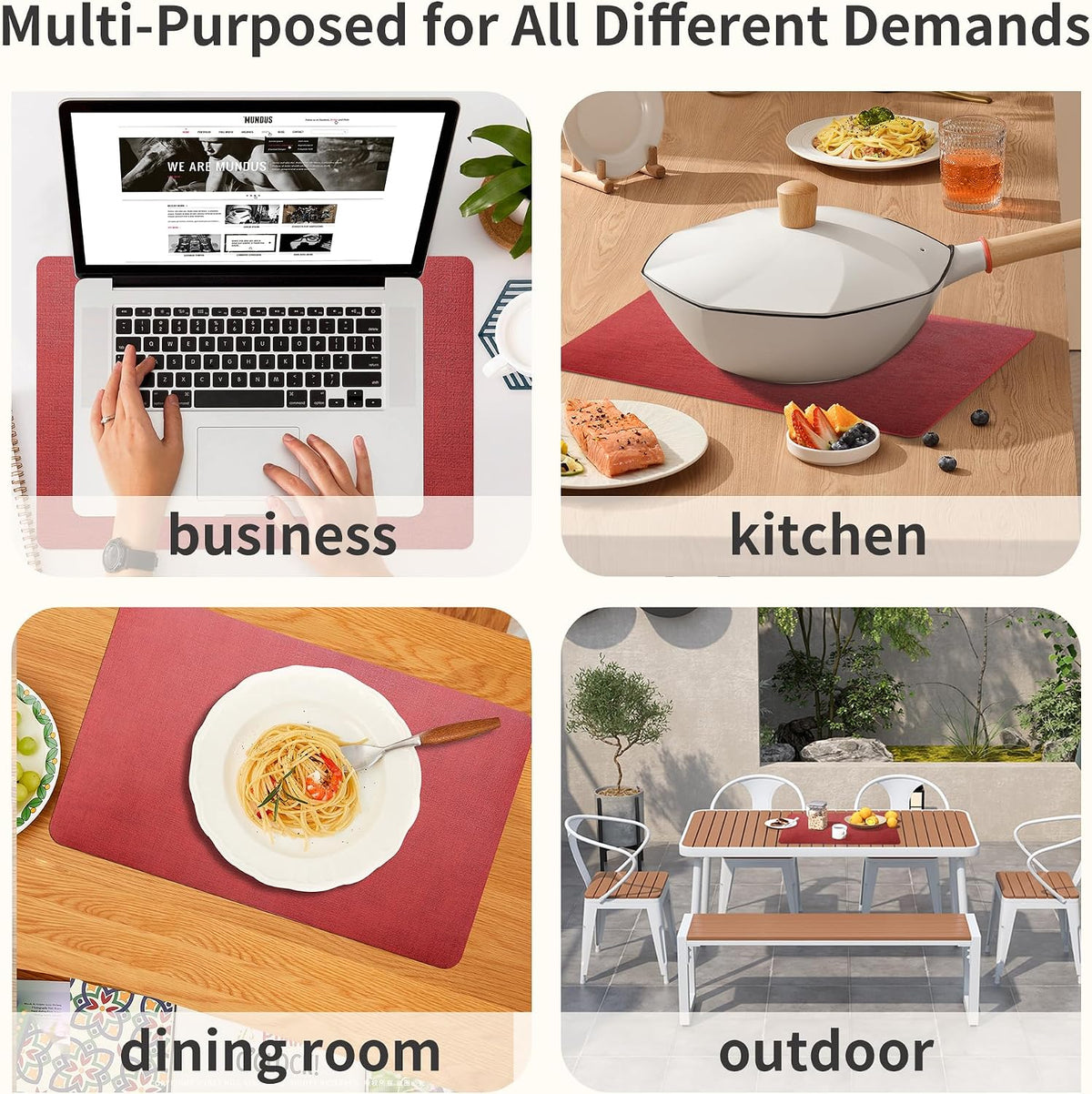 Maxpearl Faux Leather Placemats Set of 6 - Waterproof - Wipe Clean - Heat Resistant - Anti Slip Dining Table Place Mats, Suitable for Indoor & Outdoor Use, 17’’×12’’, Beige