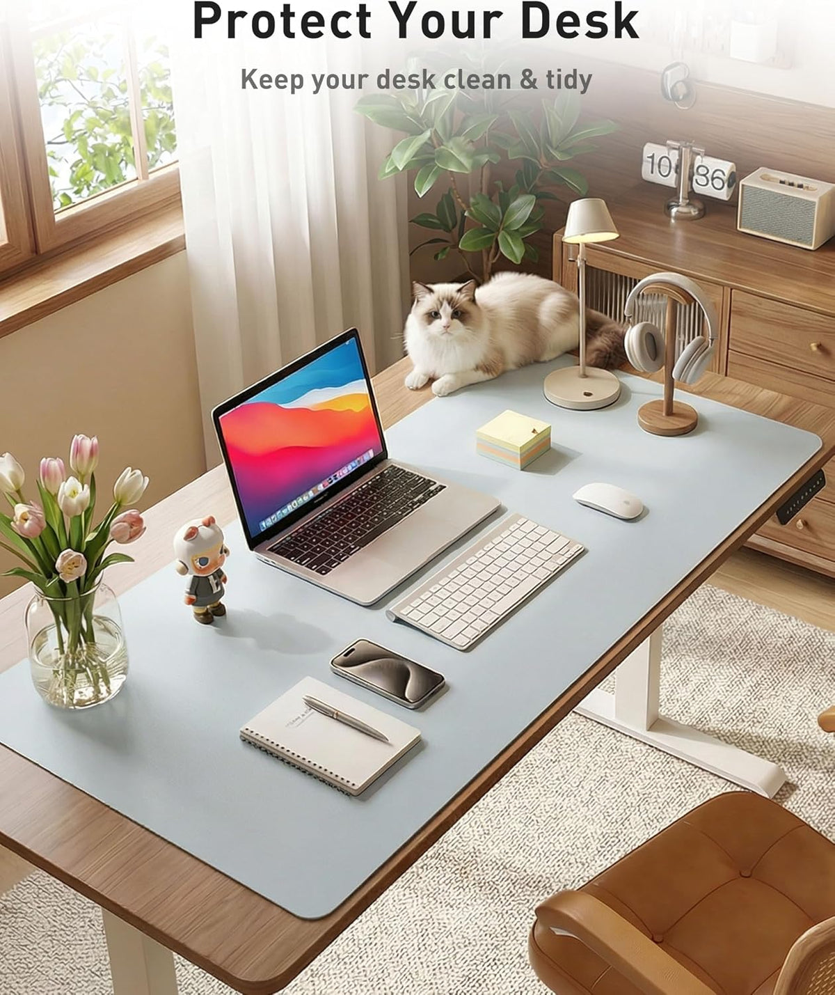 Aothia Leather Office Desk Pad Protector, Non-Slip PU Leather Desk Blotter, Waterproof Laptop Writing Mouse Pad for Office and Home, Black, 31.5" x 15.7" - Colors B