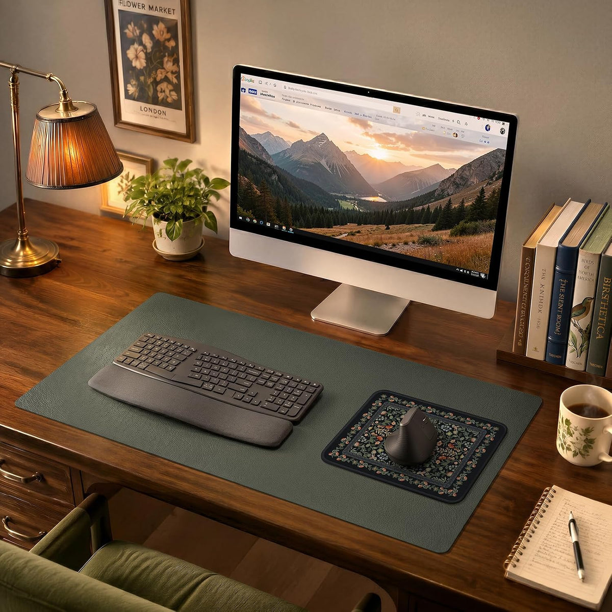 iCasso Desk Mat for Keyboard and Mouse, Large Mouse Pad, Desk Pad Mat, Anti-Slip Big Mousepad with Stitched Edges for Computer Desktop(Deep Green)