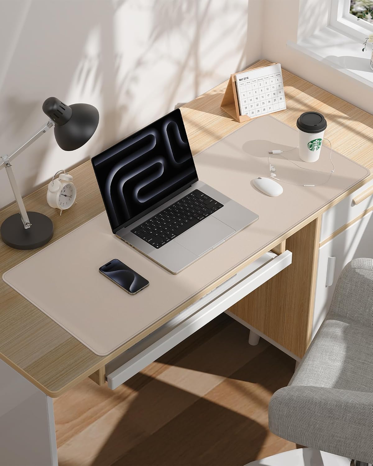 AFIING Large Desk Mat 55" x 24" - PU Leather Desk Pad Protector, Waterproof Non-Slip Extended Mouse Pad for Office Desk, Keyboard, Laptop and Home Workspace (Black)