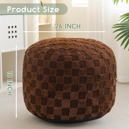 Round Stuffed Pouf Ottoman, Corduroy Poufs with Foam Chunk Filling, Furry and Fluffy Pouf Foot Stool Storage Ottoman, 20 X 15 Floor Poufs Foot Rest for Living Room, Dark Grey