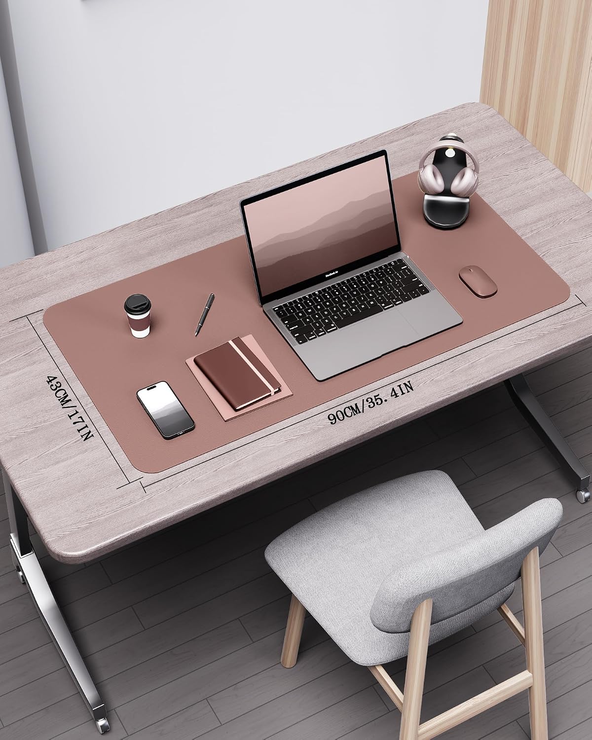 Double-Sided Desk Pad, 31.5"x15.7"Leather Desk Mat, Eco Cork Desk Pad Protector,Large Mouse Pad,Waterproof Desk Blotter for Office/Home(Coffee)