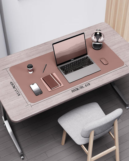 Double-Sided Desk Pad, 31.5"x15.7"Leather Desk Mat, Eco Cork Desk Pad Protector,Large Mouse Pad,Waterproof Desk Blotter for Office/Home(Coffee)