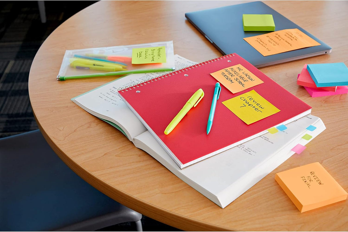 Post-it Super Sticky Notes, 3x3 in, 6 Pads, 2X The Sticking Power, Energy Boost Collection, Bright Colors (Orange, Pink, Blue, Green),Recyclable (654-6SSAU)