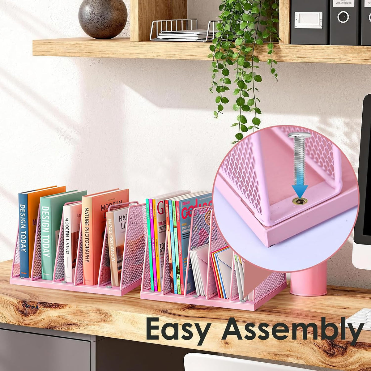 AUPSEN 5-Section File Organizer for Desk, Wood Mesh Desktop File Organizer, File Sorter Storage Rack, Vertical Folder Holder for Files, Magazines, Books (Black)