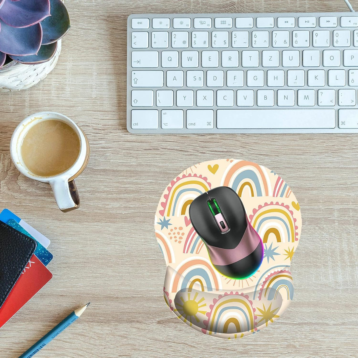 Wrist Support Mouse Pad Anti Slip Rubber Wrist Rest Mousepad 9in X 8in Small Desktop Notebook Mouse Mat for Working and Gaming (M-Pink Floral)