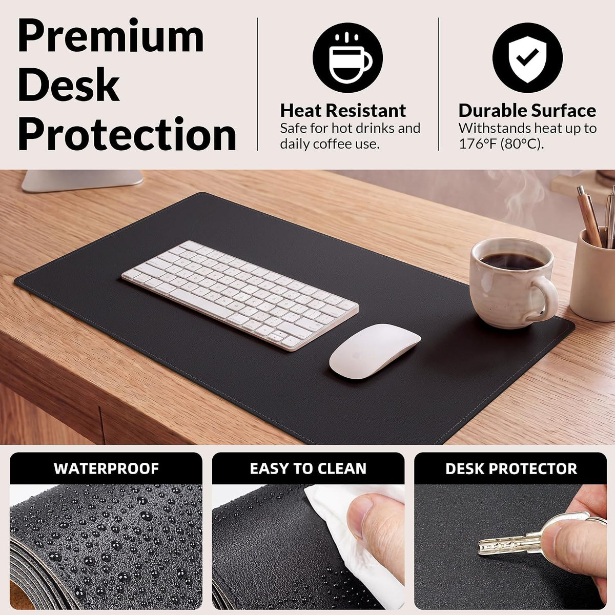 Large Desk Mat, 47" x 17", Black