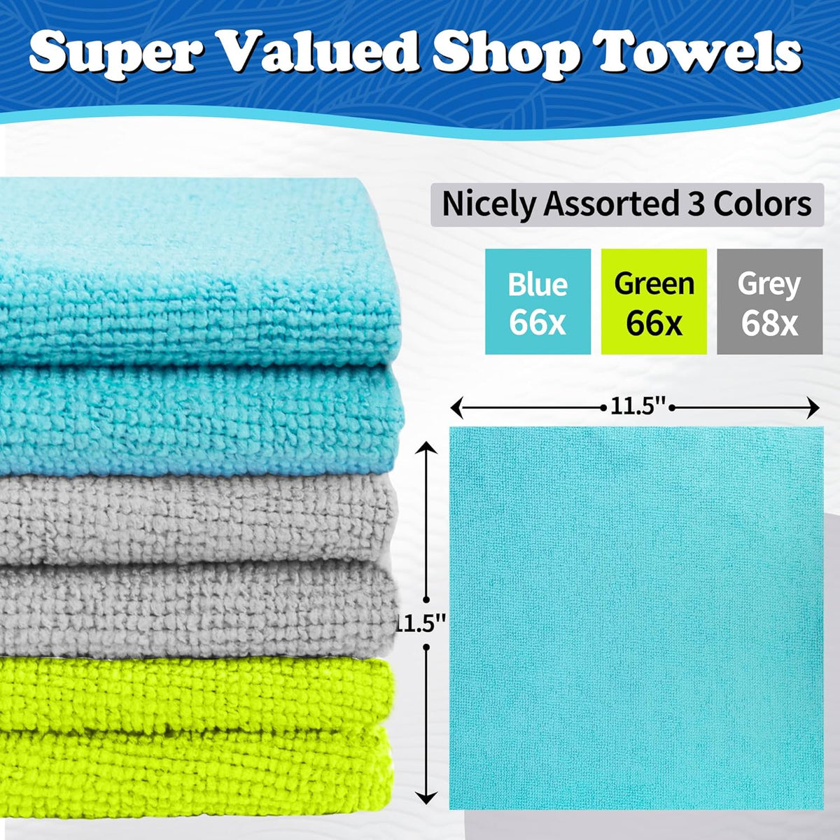 Shop Towels, Pack of 200, Grey Microfiber Cleaning Cloth Bulk, Microfiber Towels for Cars, All-Purpose Absorbent Cleaning Rags, Dust Cloth for Automotive, Mechanic, Garage, 11.5 x 11.5 inch
