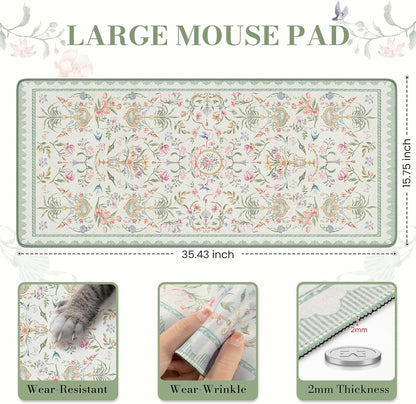 Desk Mat,Mouse Pad for Office Desk,35.4x15.7in,Pink Flowers