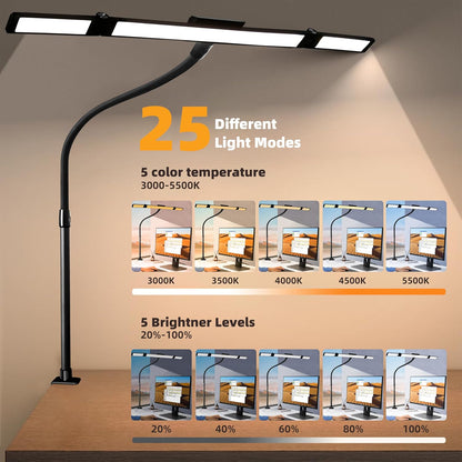 BAYSQUIRREL Led Desk Lamp with Clamp,Desk Light with Human Sensor,Gooseneck Remote Eye Protection Desk Lighting,24W Ultra Bright Stepless Dimming and Tempering LED Desk Lamp for Home Office, Bedroom