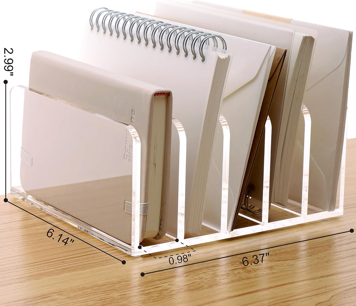 SANRUI Acrylic Mail Sorter Desktop Organizer Holder with Drawer, 5 Compartments Clear Small File Script Letter Document Storage for Desk Bill Filling Envelope Holder Office, Home, School Organization