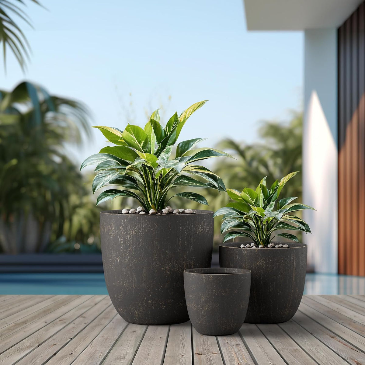 Kante 8.9" H x 10" W Small Concrete Planter, Compact Desktop Plant Pot with Drainage Hole & Rubber Plug – Lightweight Breathable Cement Container for Succulents, Cactus, Herbs, Indoor Outdoor, Gift