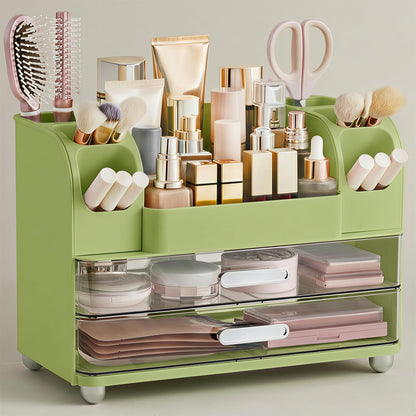 HBlife Makeup Organizer for Vanity with Brush Holder, Large Bathroom Countertop Cosmetic Organizer Skin Care Storage, Easy to Store Lipsticks, Nail Polishes, Perfumes, Eyeshadow Palettes, All White