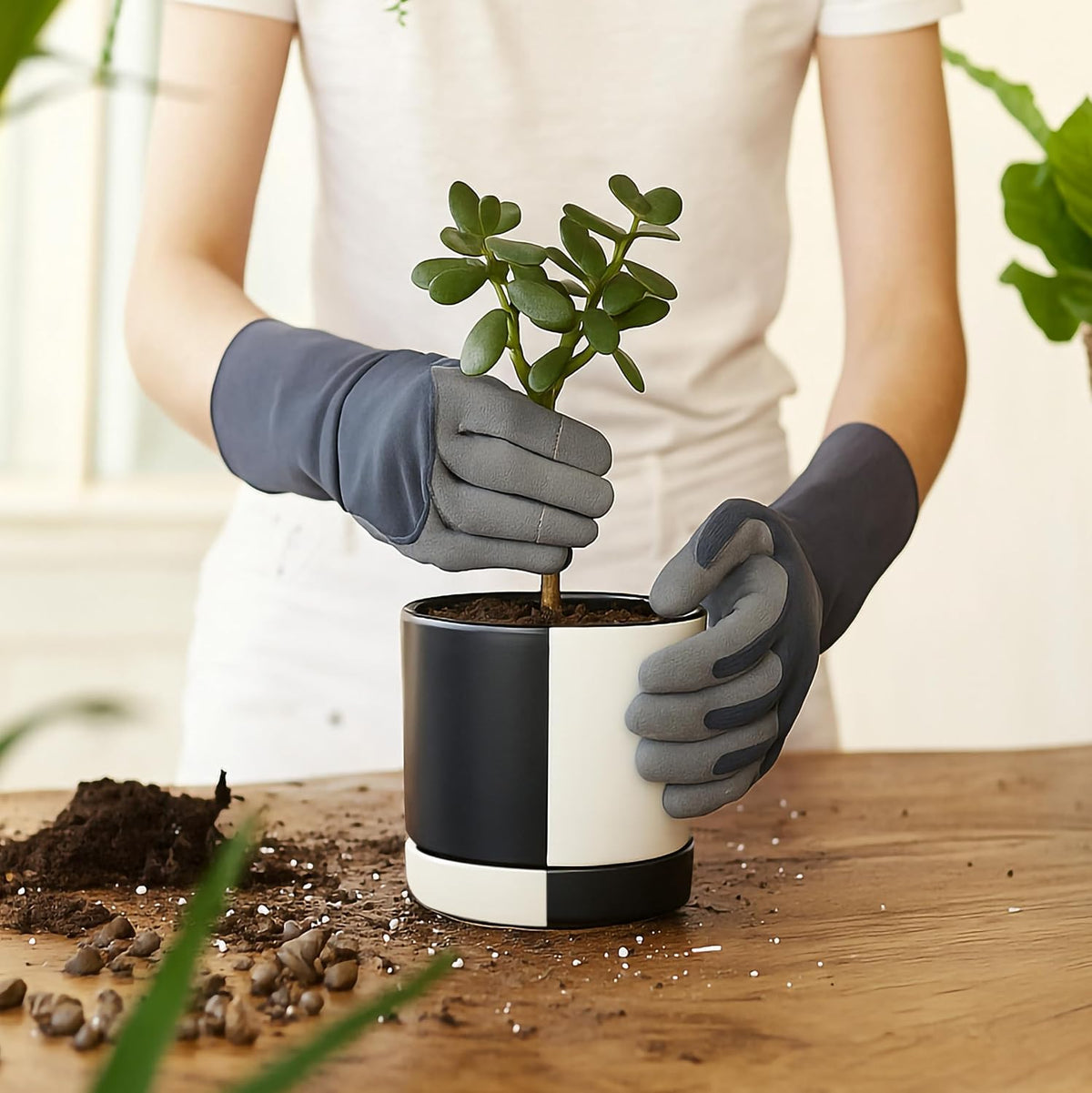 D'vine Dev 4.7 Inch Ceramic Planter Pot with Drainage Hole and Saucer, Indoor Cylinder Round Planter Pot, Teal, 94-O-B-9