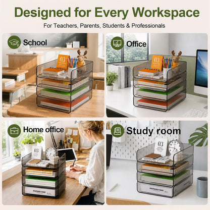 FANXIYQ 4-Tier Acrylic Paper Tray Organizer, Clear Stackable Desk File Organizer for Documents, Files, Letters, A4 Paper, Books, Notes, Mail & Paper Storage, Office Classroom Home