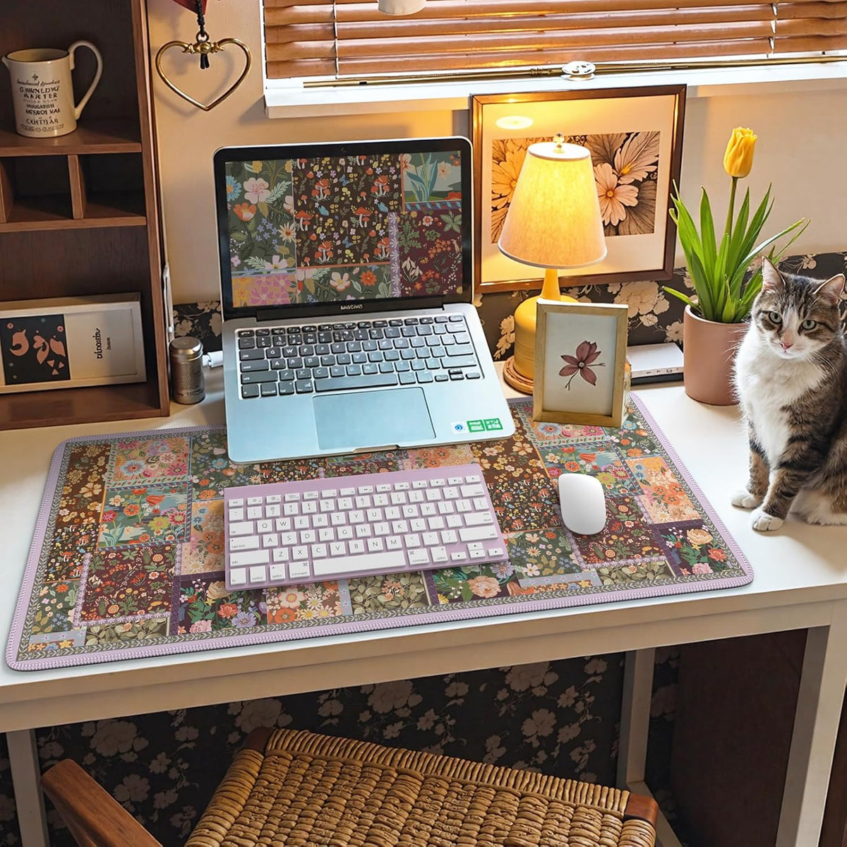 Desk Mat,Mouse Pad for Office Desk,35.4x15.7in,Pink Flowers