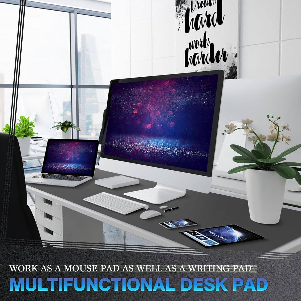 K KNODEL Large Office Leather Desk Mat, Mouse and Keyboard Pad, Computer and Laptop Mat, Desktop Protector and Cover, Writing Pad and Blotter (31.5"x15.7", Black)