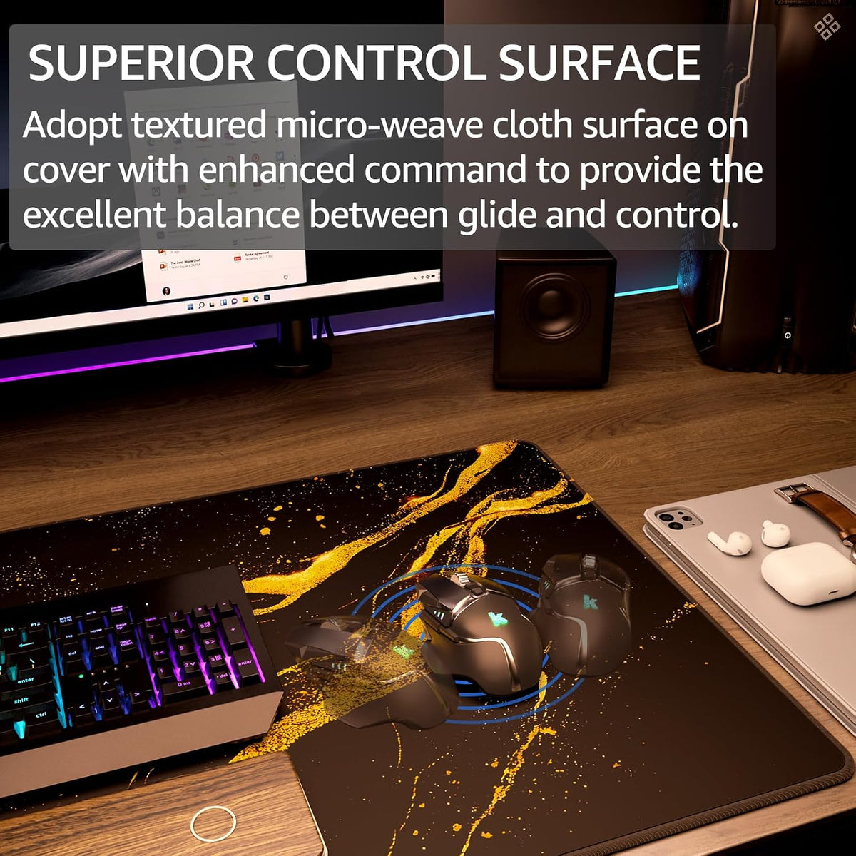 KTRIO Large Gaming Mouse Pad Desk Mat for Gamer, 31.5" x 11.8", Black, XL | Extended Size Design, Superior Micro-Weave Cloth, Non-Slip Rubber Base, Durable Stitched Edges, Water-Resistant Coating