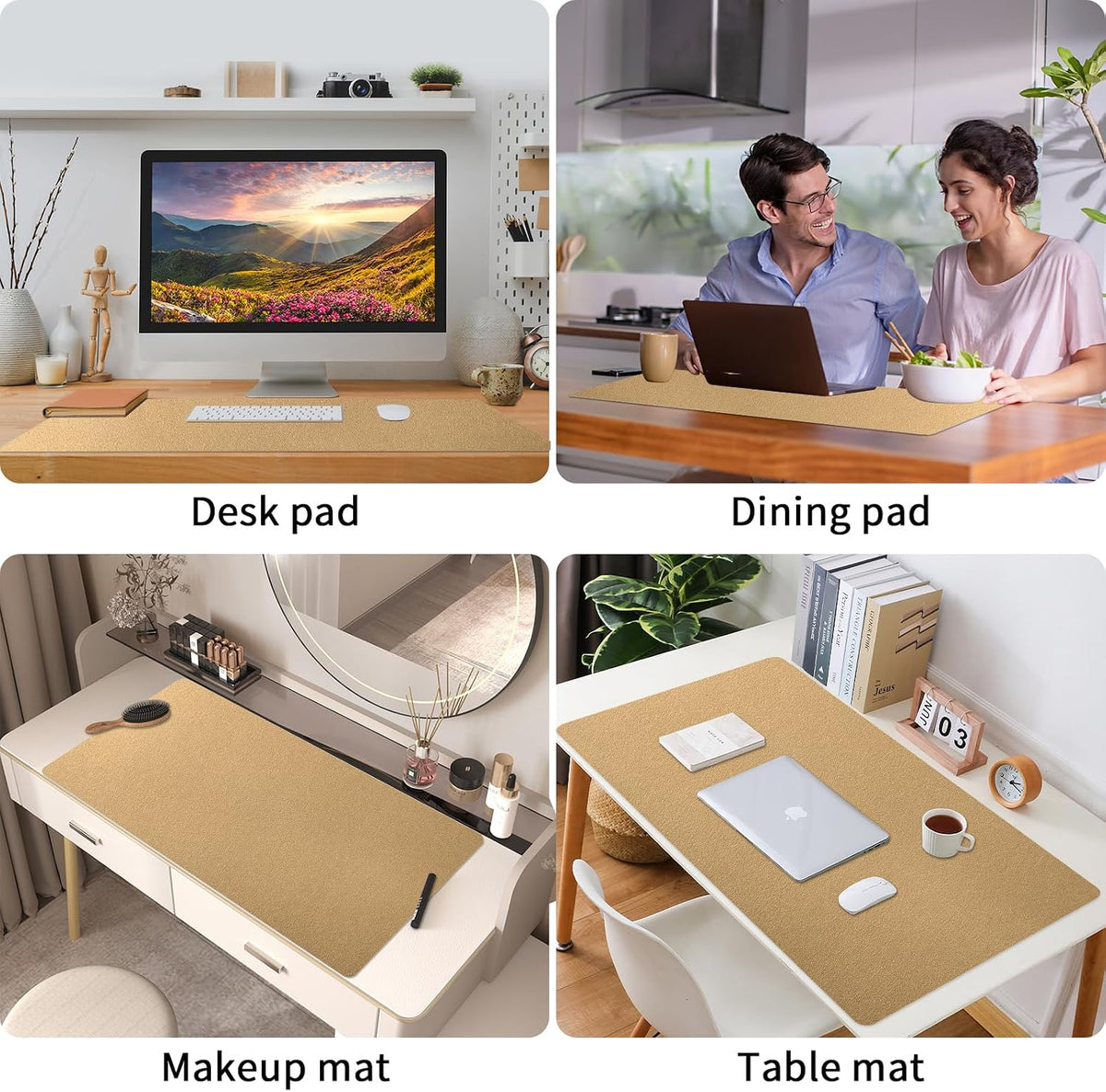 Bloss Leather Desk Pad and Keyboard Wrist Rest, Large Mouse Pad + Keyboard Pad+Mouse Wrist Support, Non-Slip Desk Mat Protector for Office, Home(31.5×15.7 Inches,Beige) - Colors A